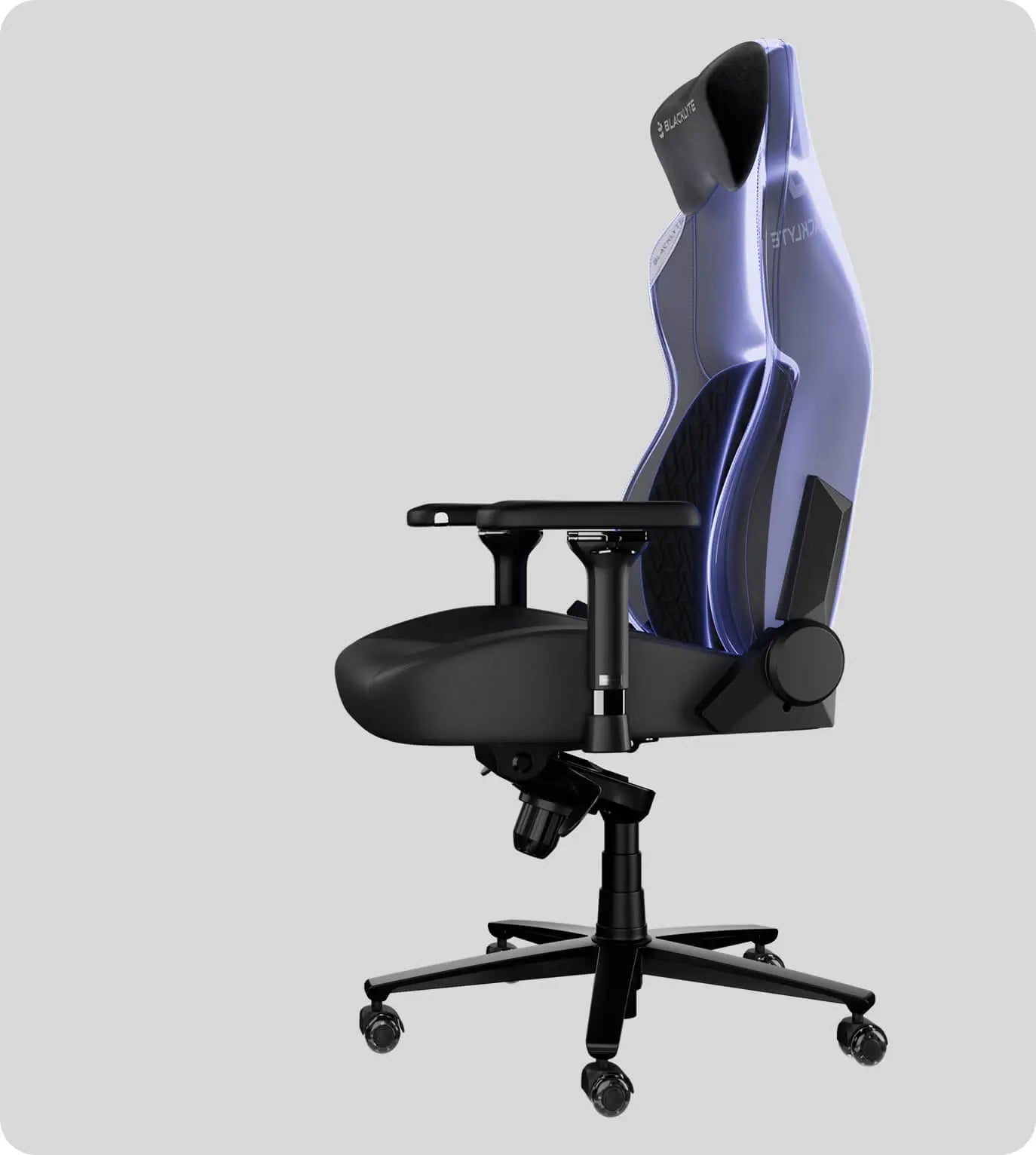 Blacklyte Kraken Pro gaming chair for easing lower-back tension and fatigue with a curved backrest and dynamic lumbar support
