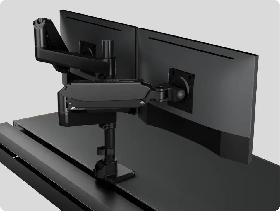 Monitor Module Dual Action Blacklyte Atlas Dual Monitor Arm for Desk | Adjustable Dual Monitor Mount
