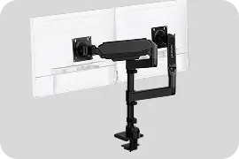 Black dual monitor arms for standing desks