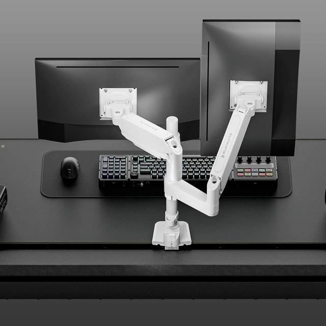 Blacklyte Atlas white dual monitor arm