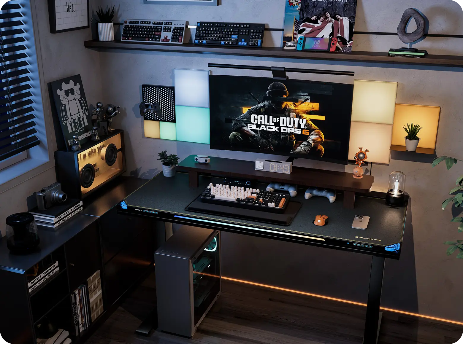 Atlas gaming desk with RGB lights enhances gameplay experience