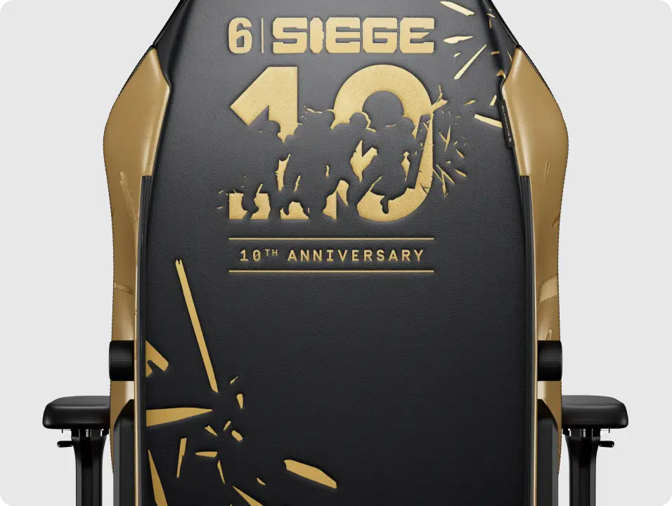R6 10th Anniversary Edition gaming chair with adjustable armrests and reclining back